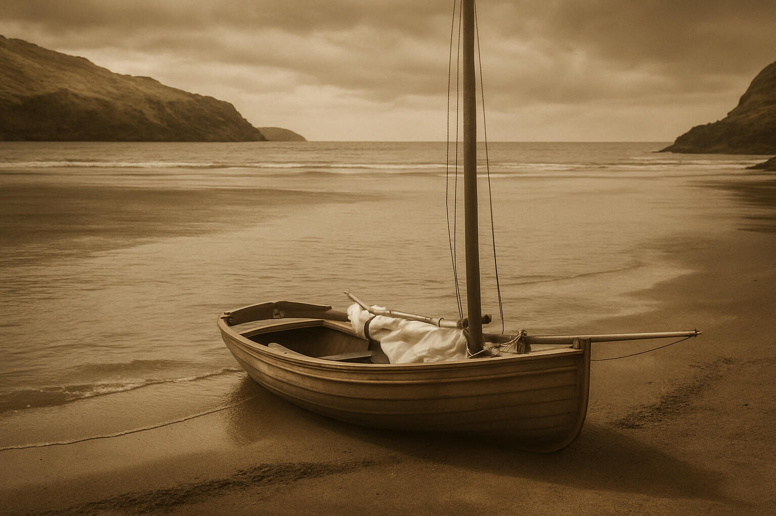 Beached sailing dinghy on a quiet bay in Banks Peninsula, New Zealand — symbolic of Jenny’s journey in Penelope Clare’s upcoming historical fiction novel A Bold Rebellion, set in the 1880s.